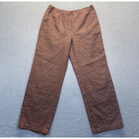 Merona Wide Leg Dress Pants,Lined Women's Size 14 Brown Pants,100% Linen - Picture 1 of 9